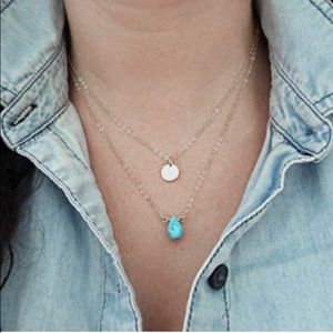 Anthro Dainty BOHO Silver Turquoise Layered Necklace